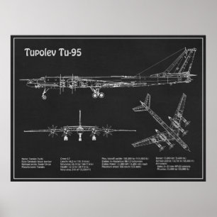 Póster Tupolev Tu-95 - Planes Blueprint del avión PD