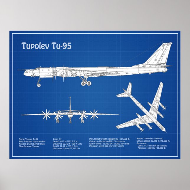 Póster Tupolev Tu-95 - Planes de Planes de Plano Azul de  (Frente)