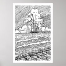 Turbinas Eólicas Dibujo con Tinta Océano