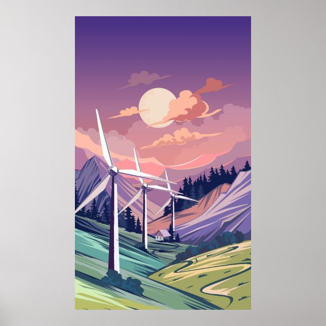 Póster Turbinas eólicas en montaña (Frente)