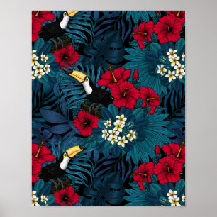 Póster Turcanos y flora tropical, verde y roja