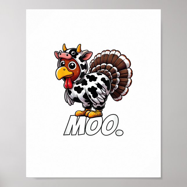 Póster Turco Cow Cstume Funny Moo De Acción De Gracias (Frente)