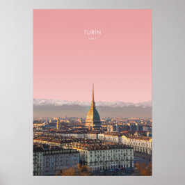Póster Turín, Ilustracion de viajes de Italia