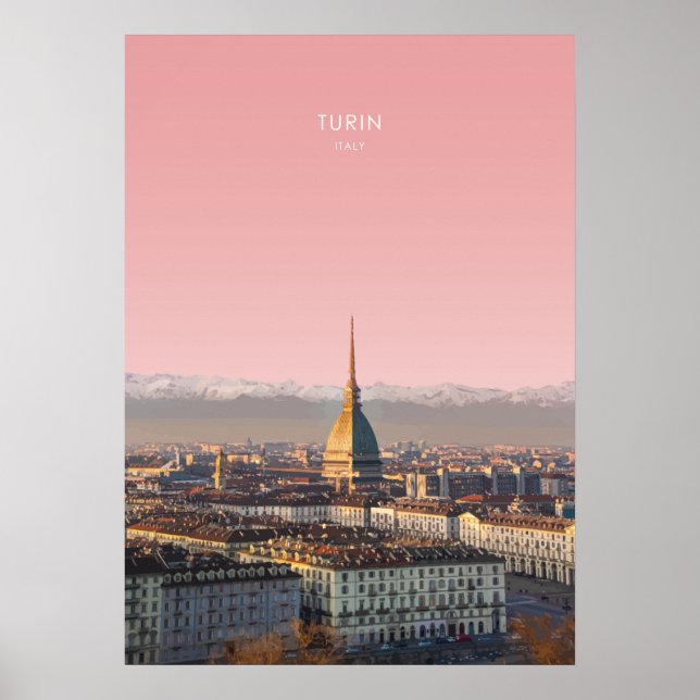 Póster Turín, Ilustracion de viajes de Italia (Frente)