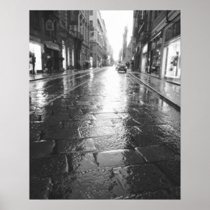 Póster Turín Italia, calle mojada de noche