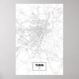 Póster Turín, Italia (negro sobre blanco)
