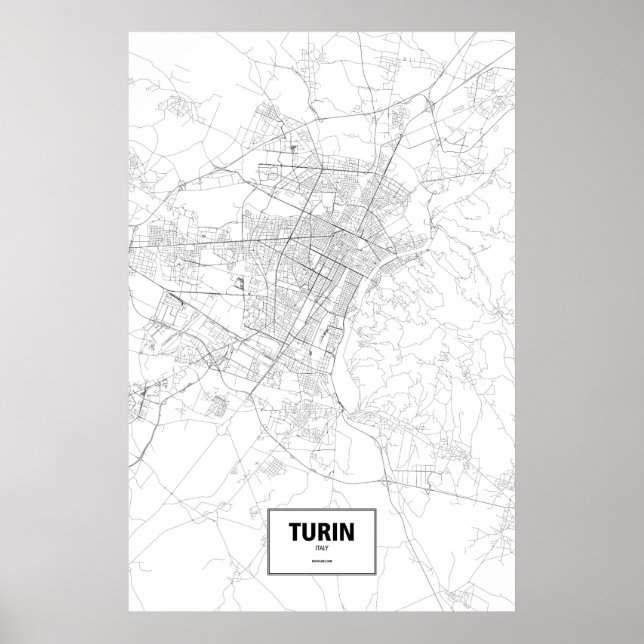 Póster Turín, Italia (negro sobre blanco) (Frente)