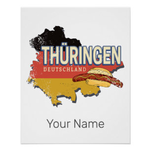 Póster Turingia Alemania Retro Estado Federal Mapa Vintag
