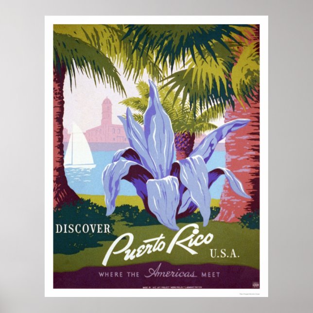 Póster Turismo en Puerto Rico 1940 WPA (Frente)