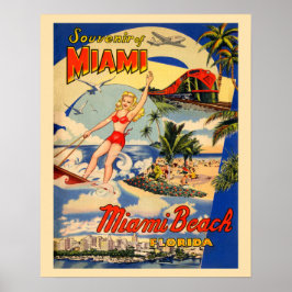 Póster Turismo vintage en Miami Beach Florida hasta los a