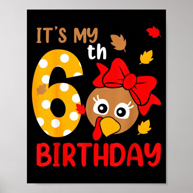 Póster Turkey 6th Birthday Autumn Thanksgiving Party Boy  (Frente)