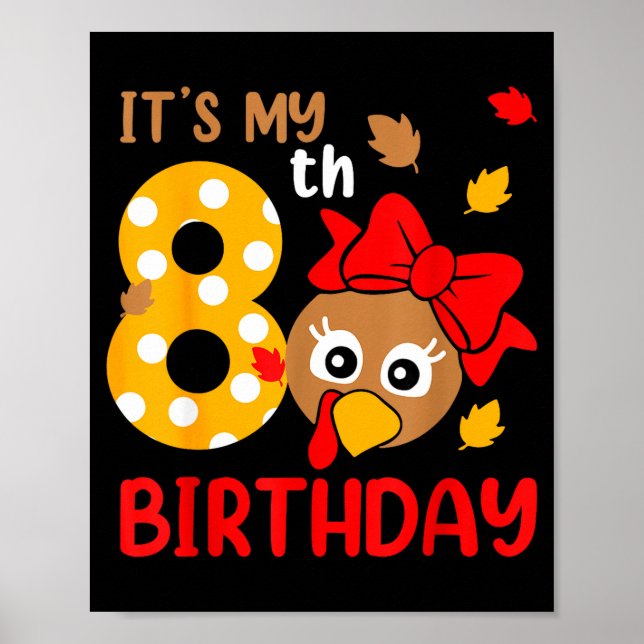 Póster Turkey 8th Birthday Autumn Thanksgiving Party Boy  (Frente)