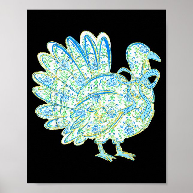 Póster Turkey Chinoiserie Floral Coquette Bow Gobble Than (Frente)