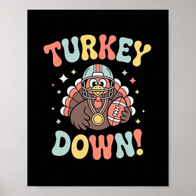 Póster Turkey Down Funny Footll Thanksgiving  (Frente)