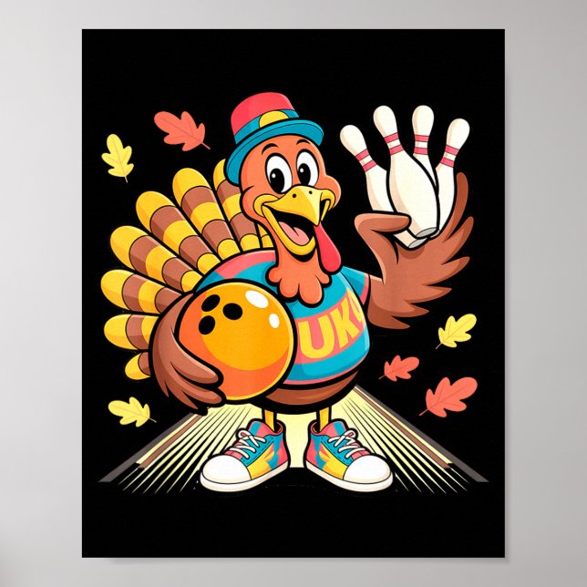 Póster Turkey Playing Bowling Thanksgiving Turkey Tail Bo (Frente)