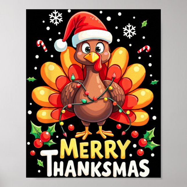 Póster Turkey Santa Happy Merry Thanksmas Thanksgiving Ch (Frente)