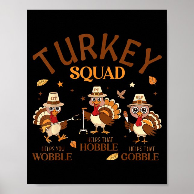 Póster Turkey Squad Ot Pt Slp Occupational Therapy Thanks (Frente)