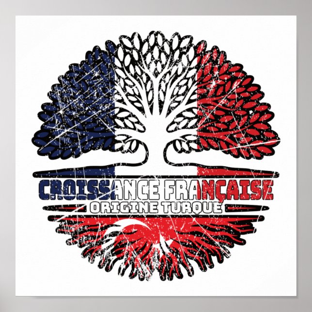 Póster Turkey Turkish French France Tree Roots Flag (Frente)