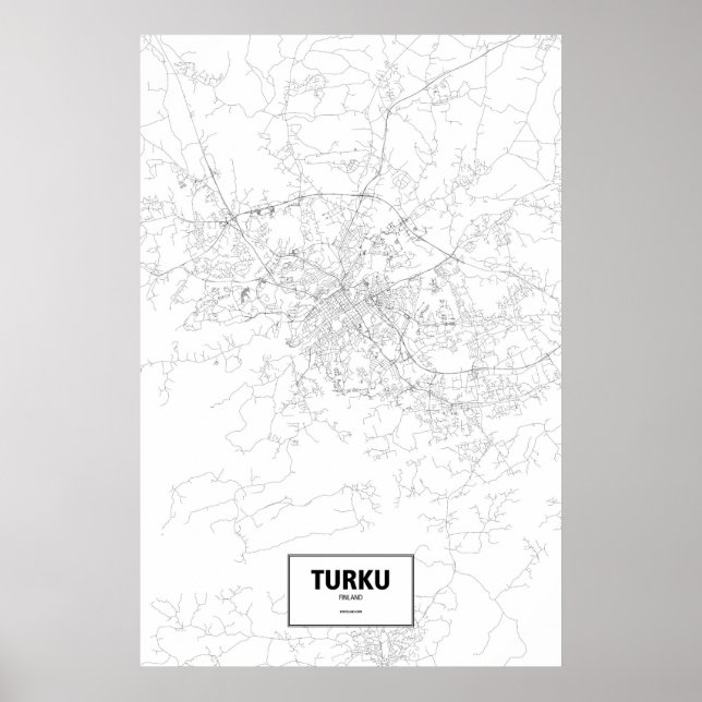 Póster Turku, Finlandia (negro sobre blanco) (Frente)