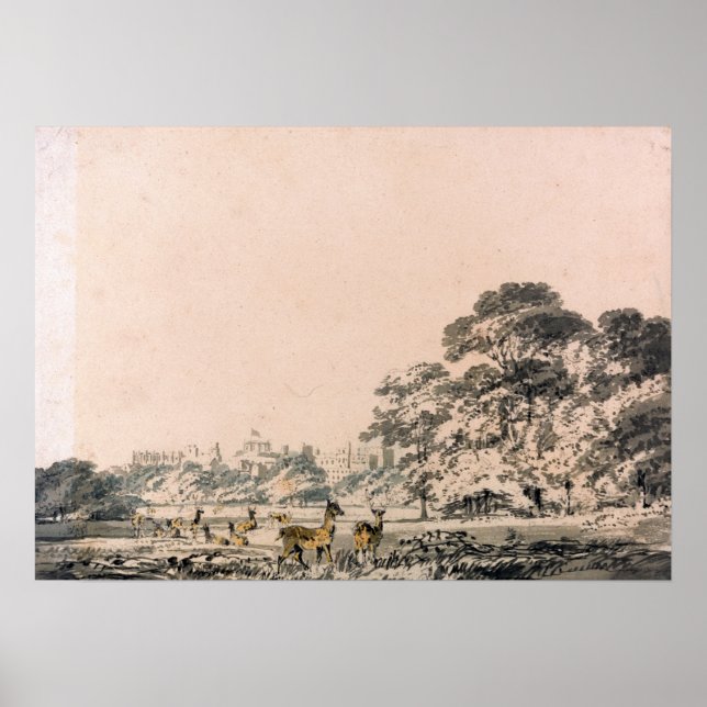 Póster Turner - Castillo y parque de Windsor con ciervos (Frente)