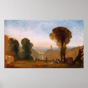 Póster Turner - Paisaje italiano con puente y torre