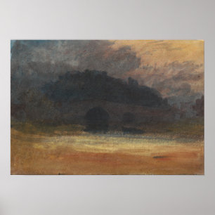 Póster Turner - Paisaje nocturno con castillo y puente