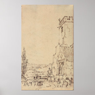 Póster Turner - Porche sur y Torre de una iglesia