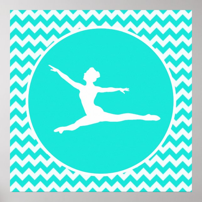 Póster Turquesa, Aqua Color Chevron; Ballet (Frente)