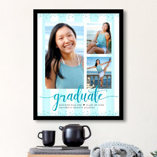 Póster Turquesa Azul Grad 3 Foto Glitter Letras Rayas