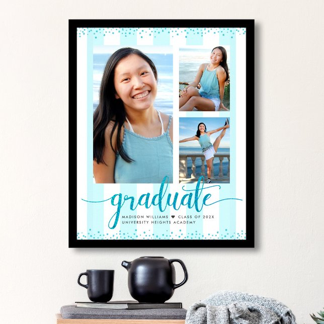 Póster Turquesa Azul Grad 3 Foto Glitter Letras Rayas (Subido por el creador)