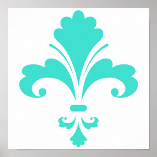 Póster Turquesa, azul-verde flor-de-lis