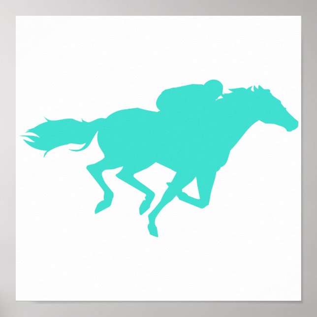 Póster Turquesa; Carreras de caballo verde azul (Frente)