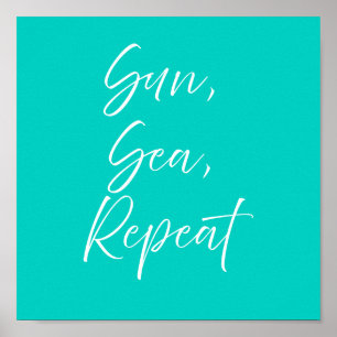 Póster Turquesa de Sol Mar Repetición   Costero El