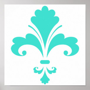 Póster Turquesa, flor de lis azulverde