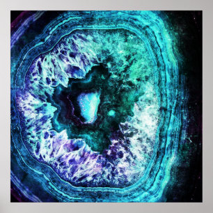 Póster Turquesa helada bonita y cristal púrpura de Geode