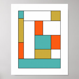 Póster Turquesa Naranja Dorado Bloque de Color Mediocentr