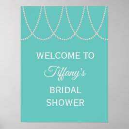 Póster Turquesa y Pearls Bridal Shower Poster blanco