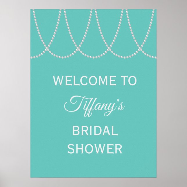 Póster Turquesa y Pearls Bridal Shower Poster blanco (Frente)