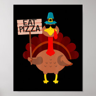 Póster Turquía come pizza adulto vegan niños divertidos T
