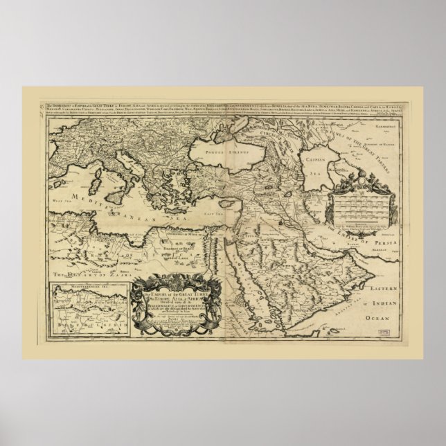Póster Turquía, Mapa del Imperio Otomano (1680) (Frente)