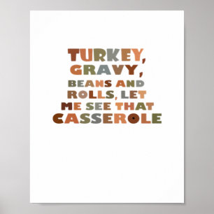 Póster Turquía Rolla Casserole, Día de Acción de Gracias