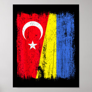 Póster Turquía Ucrania Media Bandera Herencia Turca Ucran