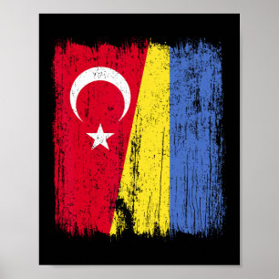 Póster Turquía Ucrania Media Bandera Herencia Turca Ucran