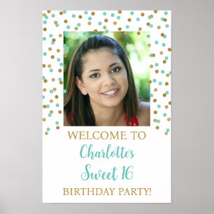 Póster Turquis de oro dulce 16 Personalizado de cumpleaño