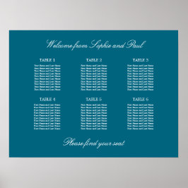 Póster Turquoise 6 Table Wedding Seating Chart Poster