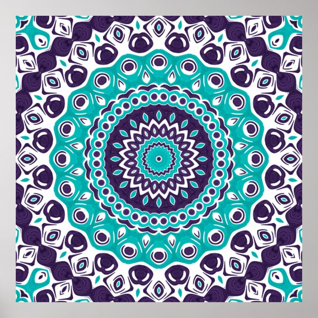 Póster Turquoise and Purple Modern Mandala Pattern (Frente)