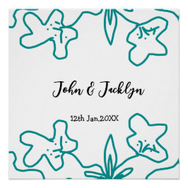 Póster Turquoise blue wedding couple name date flstylish