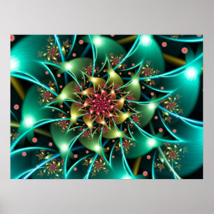 Póster Turquoise Flower Fractal