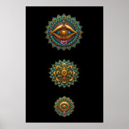 Póster Turquoise Gold Lotus Mandala Eye Art - Graphic