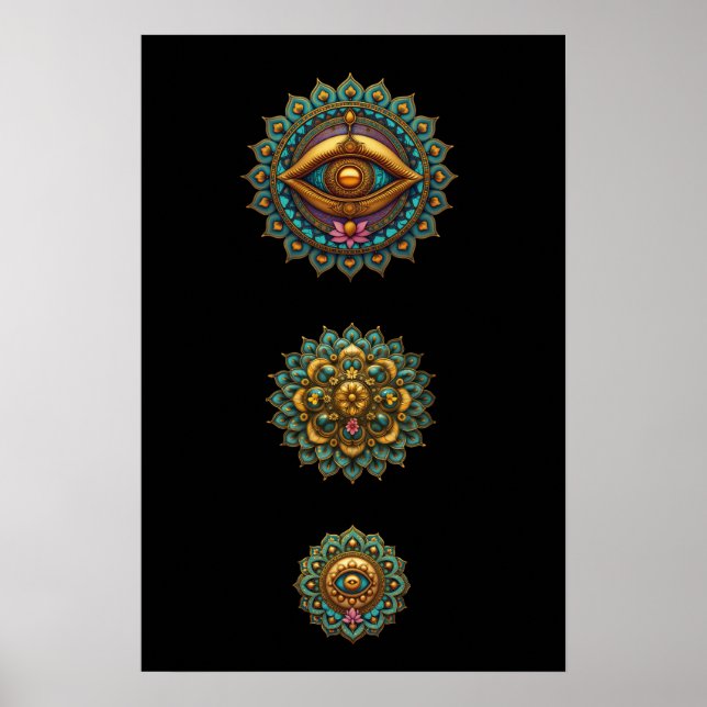 Póster Turquoise Gold Lotus Mandala Eye Art - Graphic (Frente)